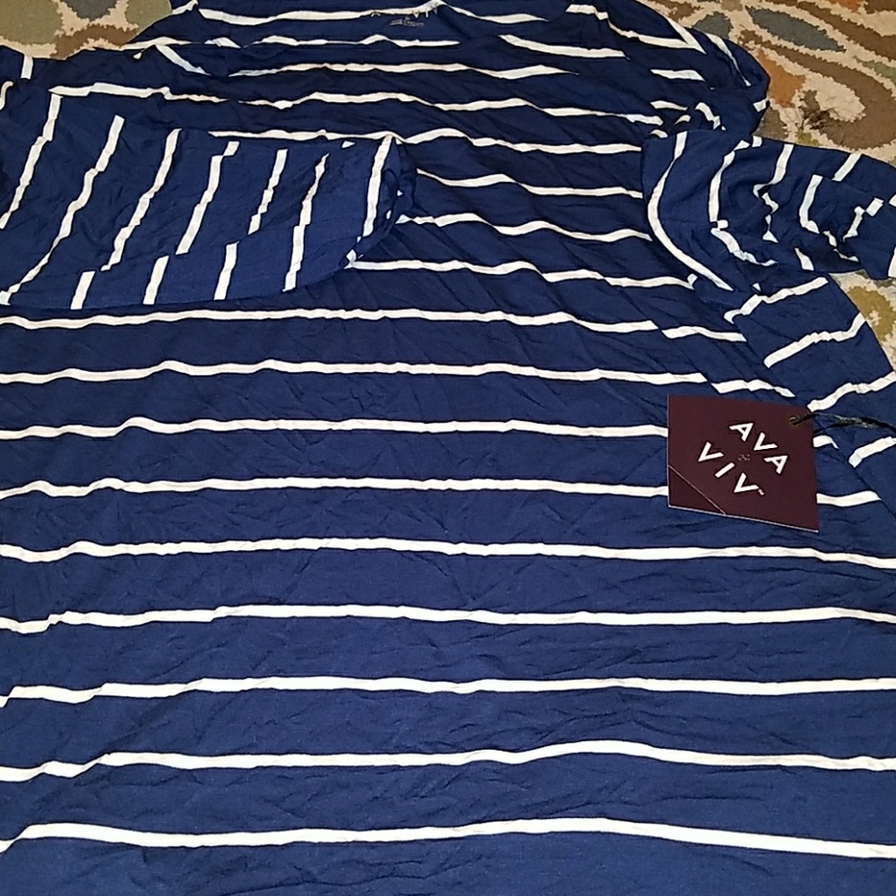 Navy blue and white long sleeved tshirt